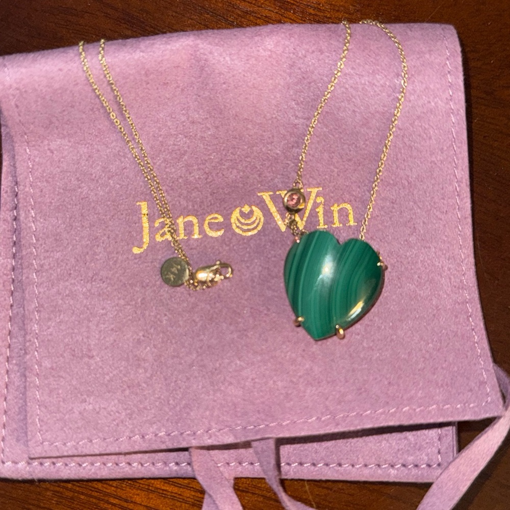 Jane Win Carved Malachite Heart Necklace